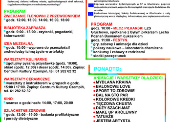 Plakat z programem Dni Funduszy Europejskich w czempińskiej Tlenowni i w Głuchowie.