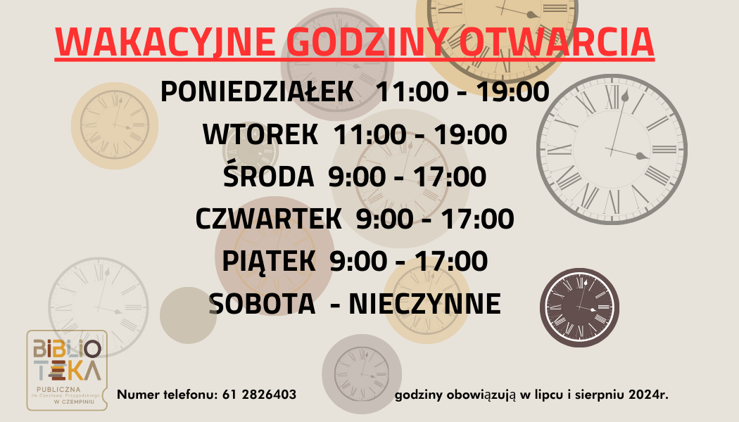 Wakacyjne godziny otwarcia Biblioteki Publicznej