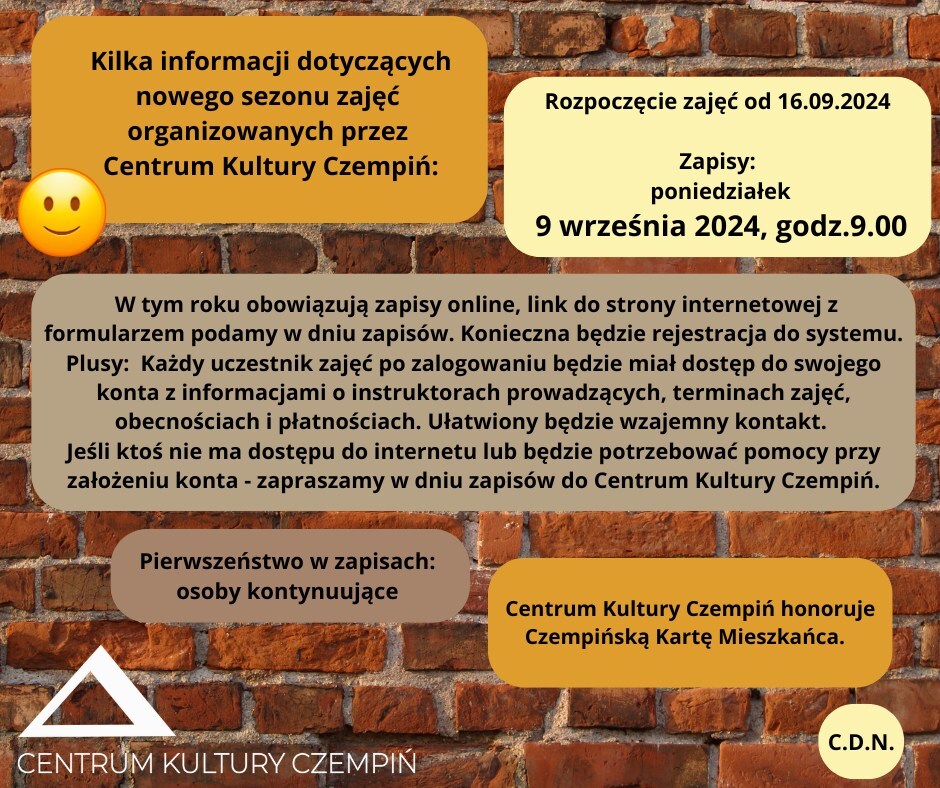 NOWY SEZON ZAJĘĆ W CENTRUM KULTURY - INFORMACJE