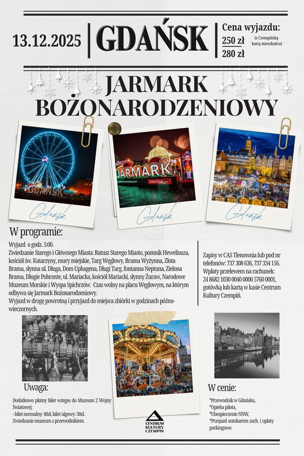 Wyjazd na Jarmark Bożonarodzeniowy w Gdańska